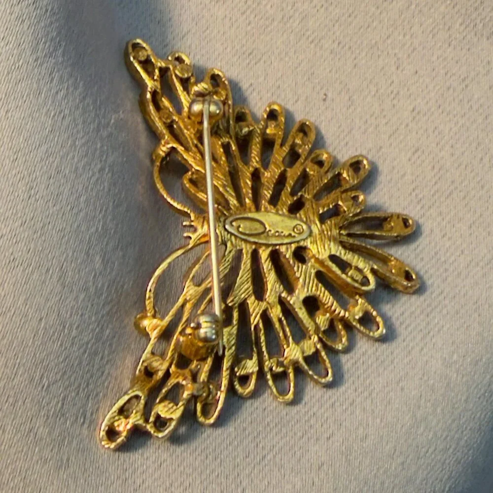 Oscar de la Renta Butterfly Brooch Gold Openwork 2.25" Vintage - Picture 6 of 8